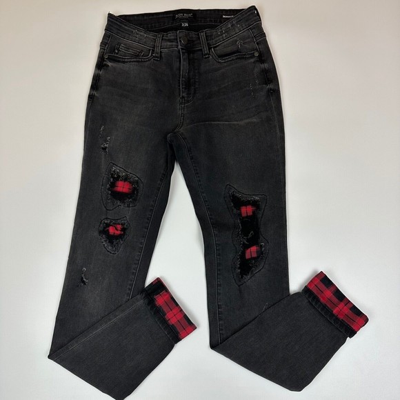 Judy Blue Denim - Judy Blue Size 3/26 Buffalo Plaid Patch Skinny Fit Jeans  Mid Rise Stretch Black